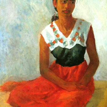 Schilderij getiteld "Pretty Lass" door Sameera Kalupahana, Origineel Kunstwerk, Olie
