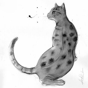 Dessin intitulée "Chat ocelé" par Alliet-Delacroix, Œuvre d'art originale, Encre Monté sur Carton