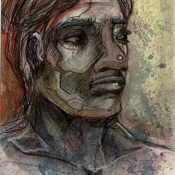 Pittura intitolato "Portrait n°8" da Rovic Yasor, Opera d'arte originale, Carbone