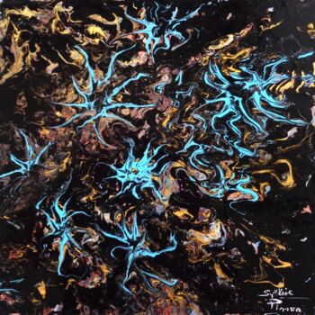 Schilderij getiteld "matière bleue" door Sylvie Pinon, Origineel Kunstwerk, Acryl Gemonteerd op Frame voor houten brancard