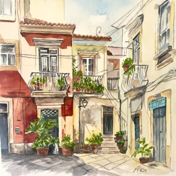 Pintura intitulada "Lisbon 1" por Irina Kurganskaya, Obras de arte originais, Aquarela