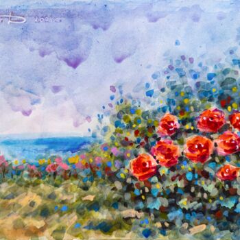 Painting titled "Rose Blossom" by Denis Filip, Original Artwork, Watercolor