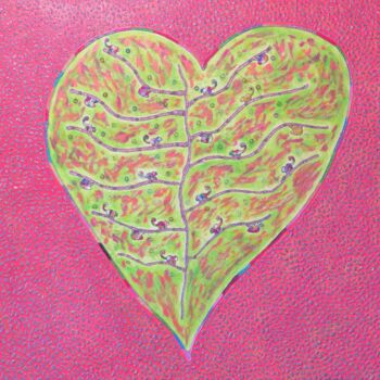 Painting titled "Le Coeur vert" by Vincent Schurck, Original Artwork, Acrylic Mounted on Wood Panel