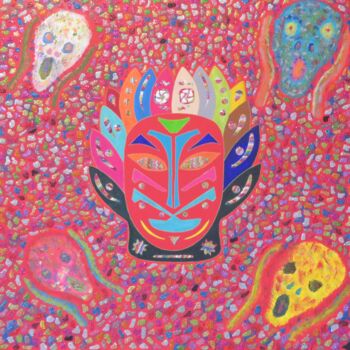 Peinture intitulée "Peur masquée" par Vincent Schurck, Œuvre d'art originale, Acrylique Monté sur Panneau de bois