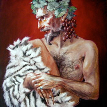 Painting titled "🦓 Satyre à la peau…" by Isabel Mahe, Original Artwork, Oil Mounted on Wood Stretcher frame