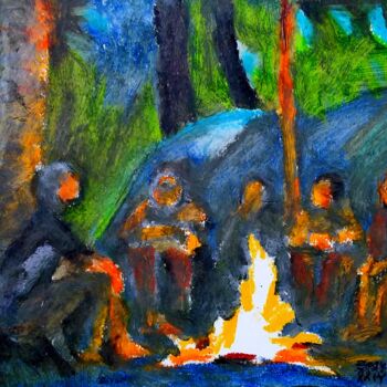 绘画 标题为“Feu de camp” 由Slobodan Spasojevic (Spaki), 原创艺术品, 粉彩