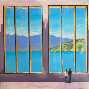 Painting titled "CALMA" by Majo Pino, Original Artwork, Oil Mounted on Wood Stretcher frame