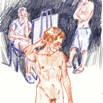 Σχέδιο με τίτλο "Two artist and model" από Sergey Sovkov, Αυθεντικά έργα τέχνης, Κοντέ