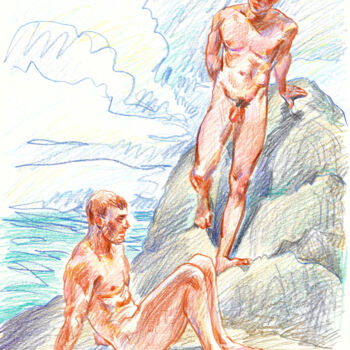 Dessin intitulée "On the edge of a cl…" par Sergey Sovkov, Œuvre d'art originale, Conté