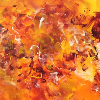 Painting titled "Orange Flames" by Paresh Nrshinga F R S A, Original Artwork, Acrylic Mounted on Wood Stretcher frame