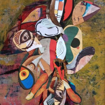 Collages titled "L'envol est possible" by Ludovic Grosset, Original Artwork, Acrylic Mounted on Cardboard