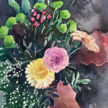 Картина под названием "Autumn flowers" - Valentina Pushkareva, Подлинное произведение искусства, Акварель
