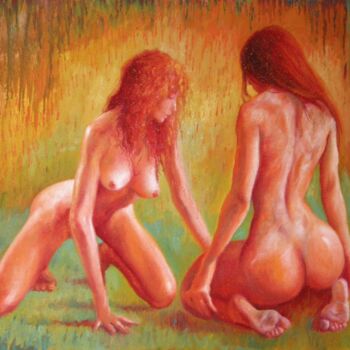 Ζωγραφική με τίτλο "🐞La Cigale et la Fo…" από Isabel Mahe, Αυθεντικά έργα τέχνης, Λάδι Τοποθετήθηκε στο Ξύλινο φορείο σκελετό