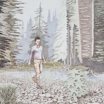绘画 标题为“Mann, Wald, Formen” 由Oleg Breininger, 原创艺术品, 粉彩