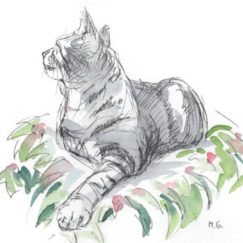 Drawing titled "Chat européen, tigré" by Mgr, Original Artwork, Ink