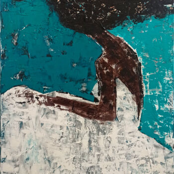 Painting titled "Azur" by Eva Hidalgo, Original Artwork, Acrylic Mounted on Wood Stretcher frame