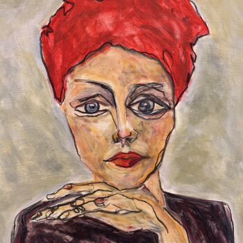 Pittura intitolato "FEMME AU TURBAN ROU…" da Isabelle Scheidt, Opera d'arte originale, Olio