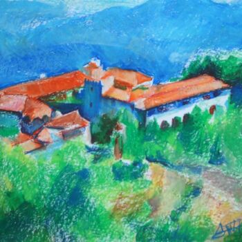 Painting titled "Byzantine Monastery" by Ioannis Filippopoulos, Original Artwork, Pastel