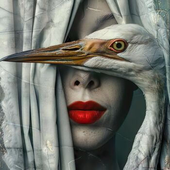 Digitale Kunst getiteld "Crane bird in Los A…" door Ddking, Origineel Kunstwerk, AI gegenereerde afbeelding