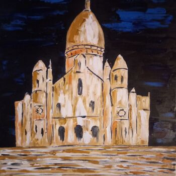 Painting titled "Sacré Cœur  Paris" by Roberto Urbano, Original Artwork, Oil Mounted on Wood Stretcher frame