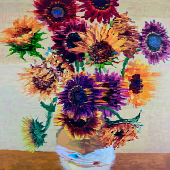 Ζωγραφική με τίτλο "Sunflowers" από Gerry Chapleski, Αυθεντικά έργα τέχνης, Λάδι Τοποθετήθηκε στο Ξύλινο φορείο σκελετό