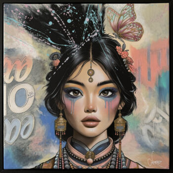 Painting titled "SONAM" by David Cintract (Pop libre), Original Artwork, Acrylic Mounted on Wood Stretcher frame