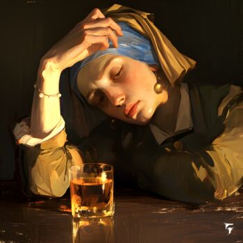 Digital Arts titled "Repos de la Perle" by Frédéric Font (Chroma), Original Artwork, Digital Painting Mounted on Wood Stretc…