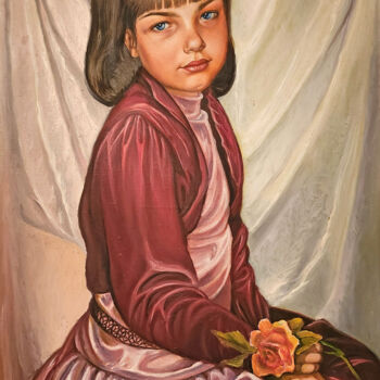Pittura intitolato "Girl with a rose" da Natalia Bakshina, Opera d'arte originale, Acrilico
