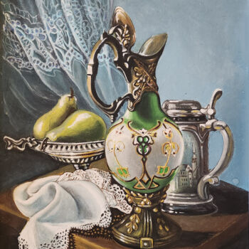 Pittura intitolato "Still life with pea…" da Natalia Bakshina, Opera d'arte originale, Acrilico
