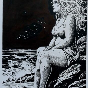 Dibujo titulada "seule" por Mag Et Stef Gransagne (Mag et Stef - Les Quatre Mains), Obra de arte original, Rotulador
