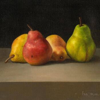 Peinture intitulée "QUATRE POIRES" par France Mondello, Œuvre d'art originale, Huile