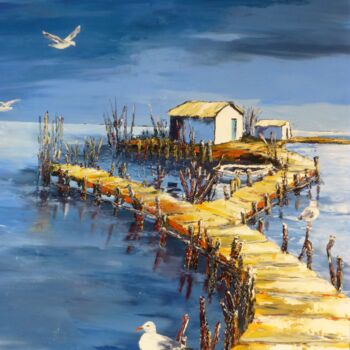Peinture intitulée "Le ponton et les go…" par Régine Méric-Augier, Œuvre d'art originale, Huile