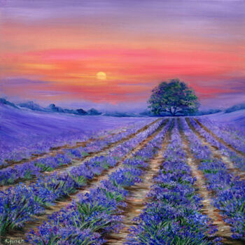 제목이 "Lavender Fields at…"인 미술작품 Sonia Finch로, 원작, 기름 나무 들것 프레임에 장착됨