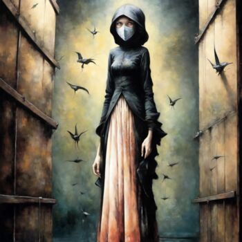 Painting titled "Threshold Guardian" by Alexandr Kuznetsov, Original Artwork, Acrylic Mounted on Wood Stretcher frame