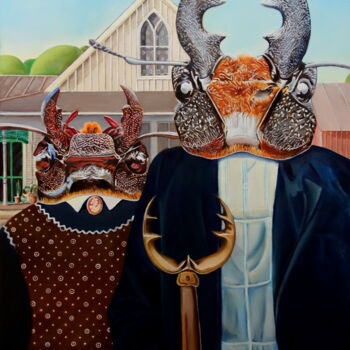 Schilderij getiteld "Woodworkers Gothic" door Gabriele Esau, Origineel Kunstwerk, Olie