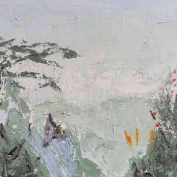 Peinture intitulée "Sommets printaniers" par Sophie Gerin, Œuvre d'art originale, Huile Monté sur Panneau de bois