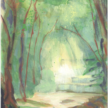 「Au coeur de la forê…」というタイトルの絵画 Sophie Gerinによって, オリジナルのアートワーク, 水彩画 段ボールにマウント