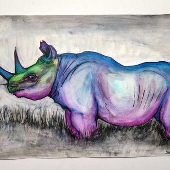 제목이 "The last Blue Rhino…"인 미술작품 Zen Lucero로, 원작, 수채화