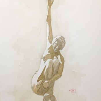 Painting titled "comme le temps susp…" by Pascal Douffet, Original Artwork, Watercolor