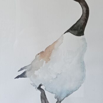 Painting titled "l'oie" by Pascal Douffet, Original Artwork, Watercolor