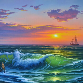 Painting titled "Seascape oil painti…" by Serhii Stoev, Original Artwork, Oil
