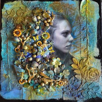 Collages intitulée "Summer" par Delphine Sagot, Œuvre d'art originale, Collages Monté sur Châssis en bois