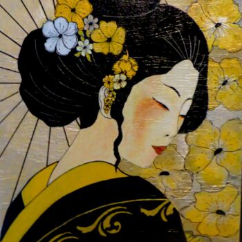 Schilderij getiteld "MIZUKI" door Brigitte Jeanneau Bonnet, Origineel Kunstwerk, Acryl Gemonteerd op Frame voor houten branc…