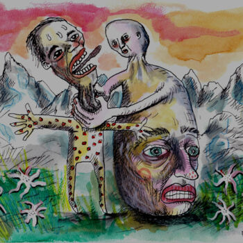 Drawing titled "Edelweiss et culbuto" by Patrick Jannin, Original Artwork, Ink