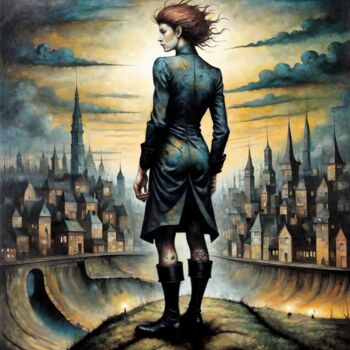 Painting titled "Urban Vista" by Alexandr Kuznetsov, Original Artwork, Acrylic Mounted on Wood Stretcher frame