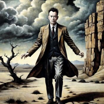 Painting titled "Desert Wanderer" by Alexandr Kuznetsov, Original Artwork, Acrylic Mounted on Wood Stretcher frame