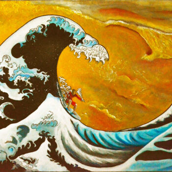 Painting titled "Surfer, la Grande V…" by Monique Ducarton, Original Artwork, Acrylic Mounted on Wood Stretcher frame