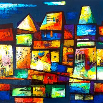 绘画 标题为“Town landscape” 由Muraz Martirosyan, 原创艺术品, 丙烯 安装在木质担架架上