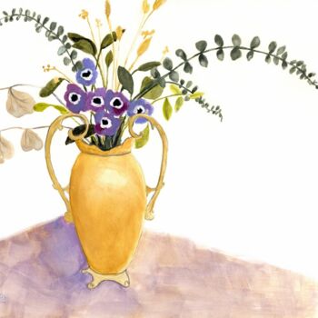 Painting titled "Still Life with Pur…" by Janel Bragg, Original Artwork, Watercolor