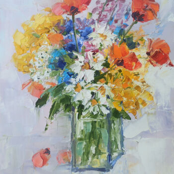 Malerei mit dem Titel "Wildflower Bouquet" von Hrach Baghdasaryan, Original-Kunstwerk, Öl Auf Keilrahmen aus Holz montiert